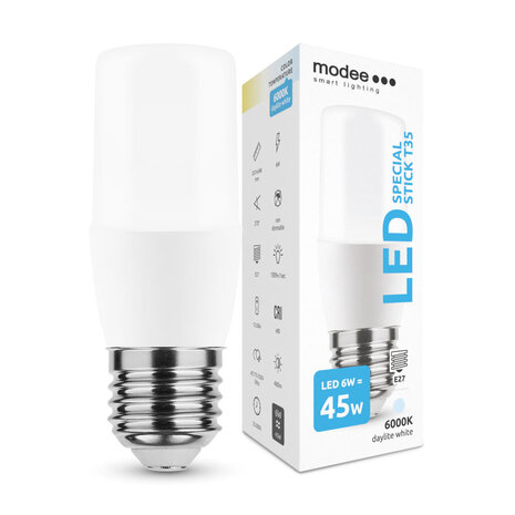 Modee E27 LED Lampe - Type T35 - 6W entspricht 45W - 6000K Tageslichtweiß Modee E27 LED Lampe - Type T35 - 6W entspricht 45W - 6000K Tageslichtweiß