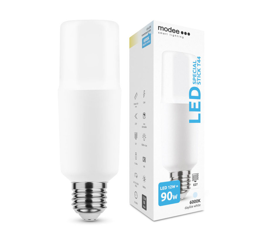 LED Lampe Stick - E27 T44 - 12W entspricht 90W - 6000K Tageslichtweiß