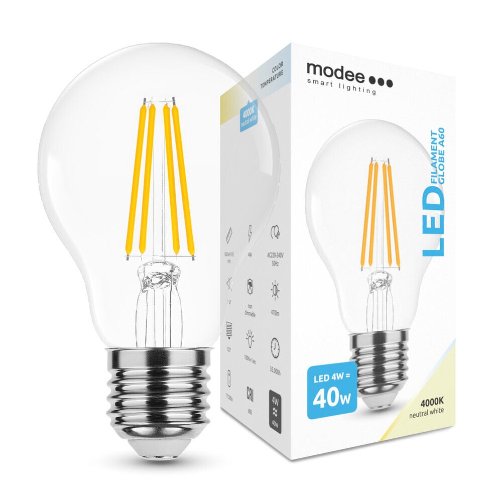 Modee LED Fadenlampe - E27 A60 4W - 4000K Neutralweiß