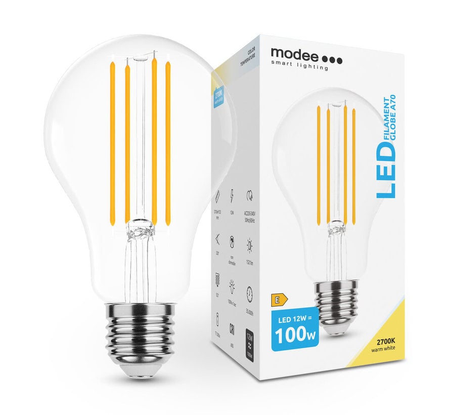 LED Fadenlampe - E27 A70 12W - 2700K Warmweiß