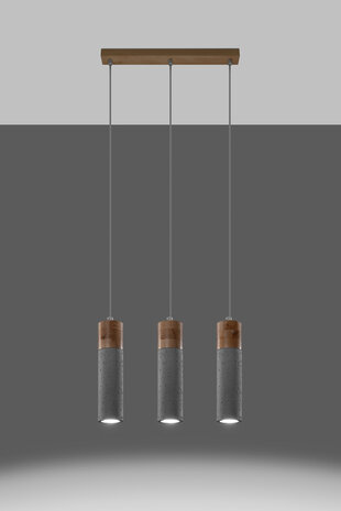 Sollux Lighting LED Hängeleuchte Beton Holz ZANE - 3 x GU10 Fassung - exkl. LED's