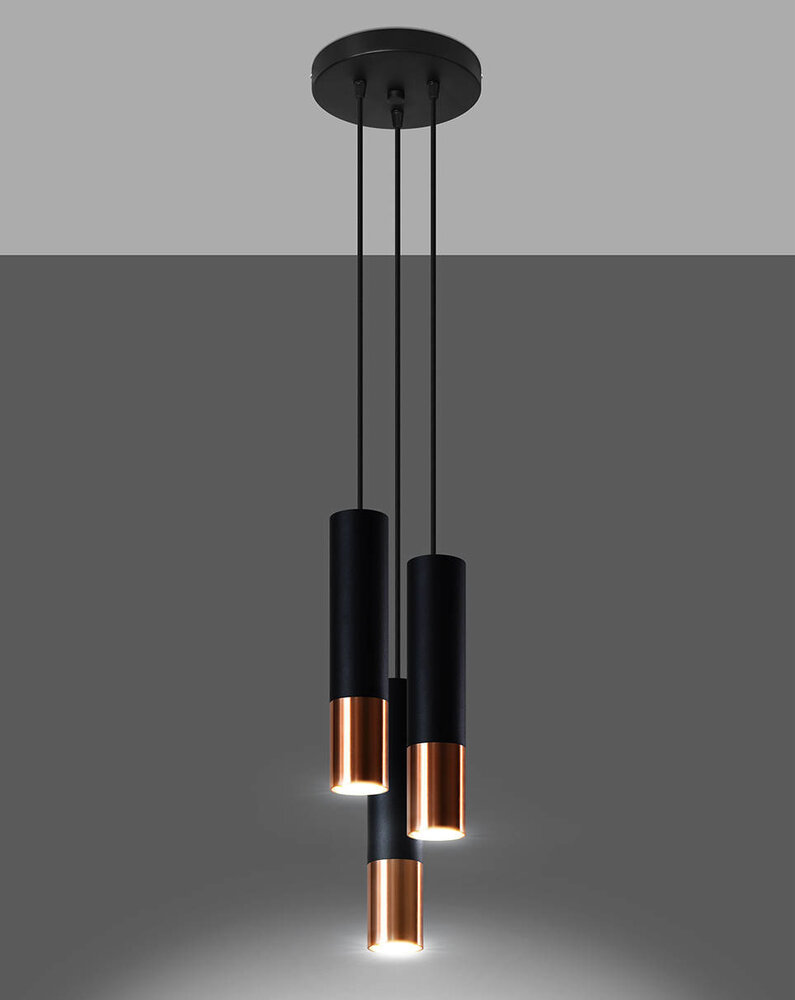 Sollux Lighting LED Hängeleuchte Schwarz Kupfer LOOPEZ - 3 x GU10 Fassung - exkl. LED's