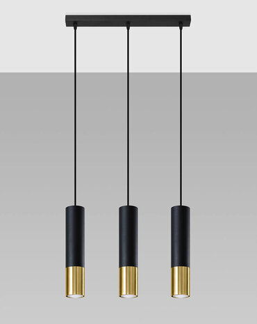 SOLLUX Lighting Group LED Hängeleuchte Schwarz Gold LOOPEZ - 3 x GU10 Fassung - exkl. LED's