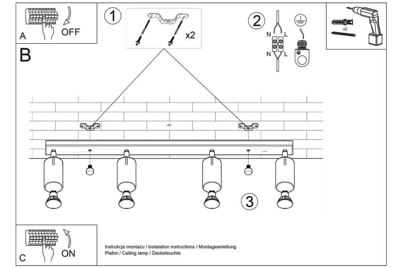 Sollux Lighting LED Deckenspot Schwarz Gold NERO - 4 x GU10 Fassung - exkl. LED's
