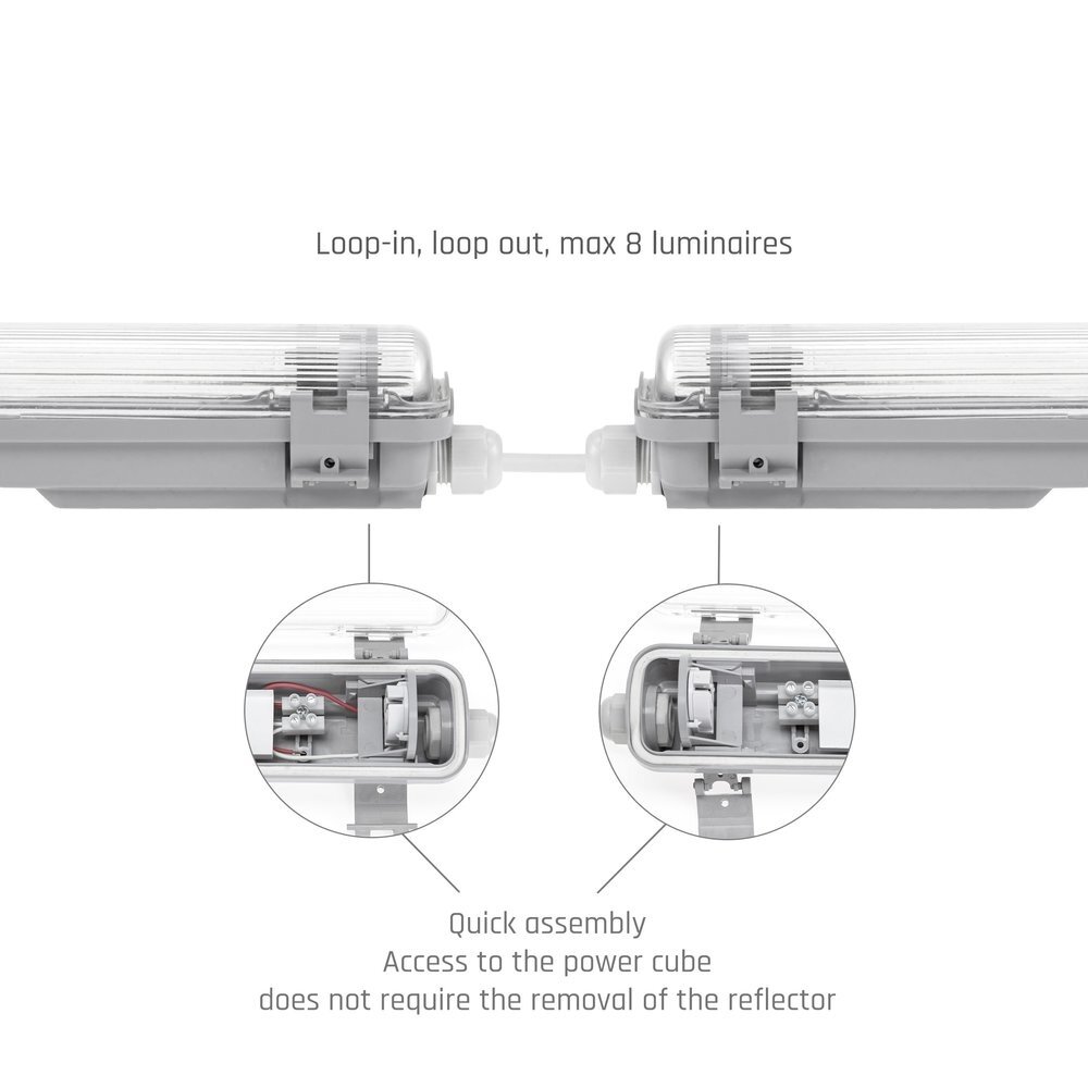 Spectrum LED-Feuchtraumleuchte IP65  T8/G13 - 150cm  Grau |  1- oder 2-Fassungen für 150cm LED Röhren Universal  | IK10 Wannenleuchte Spectrum LED-Feuchtraumleuchte IP65  T8/G13 - 150cm  Grau |  1- oder 2-Fassungen für 150cm LED Röhren Universal  | IK10 Wannenleuchte