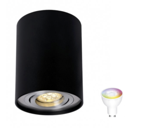 Spectrum WLAN LED Deckenspot - Röhre rund - Schwarz Aluminium - mit GU10 Fassung - schwenkbar - mit App