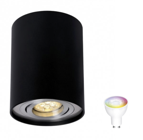 Spectrum WLAN LED Deckenspot - Röhre rund - Schwarz Aluminium - mit GU10 Fassung - schwenkbar - per App steuerbar
