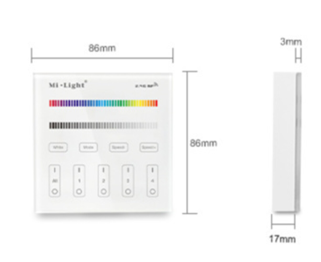 Mi-Light – Smarte LED-Steuerung und intelligente Beleuchtung RGB+CCT Wandcontroller 4 Zone Mi-Light – Smarte LED-Steuerung und intelligente Beleuchtung RGB+CCT Wandcontroller 4 Zone