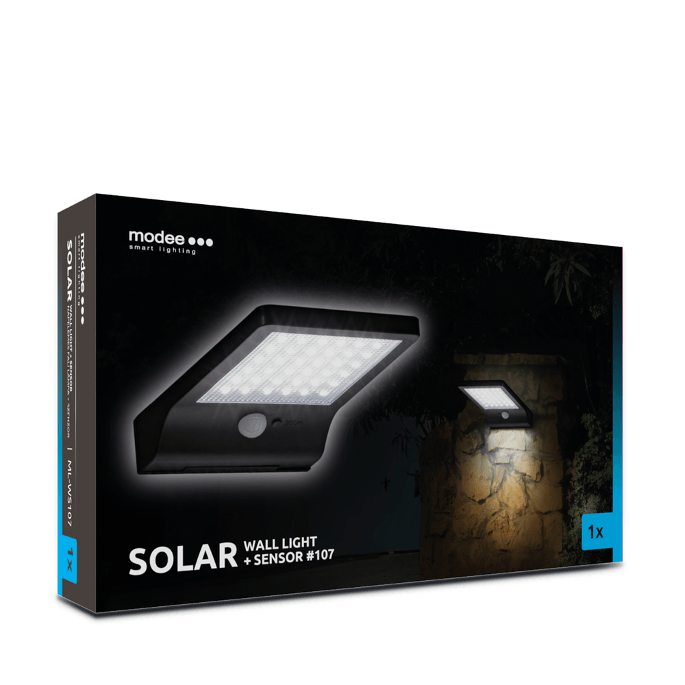 Modee Lighting LED Wandleuchte Solar mit Sensor schwarz - IP44 300Lm 6000K Tageslichtweiß