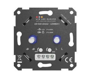 LCB LED Dimmer DUO Einbau - 2x 5-100W - Universal Phasenabschnitt LCB LED Dimmer DUO Einbau - 2x 5-100W - Universal Phasenabschnitt