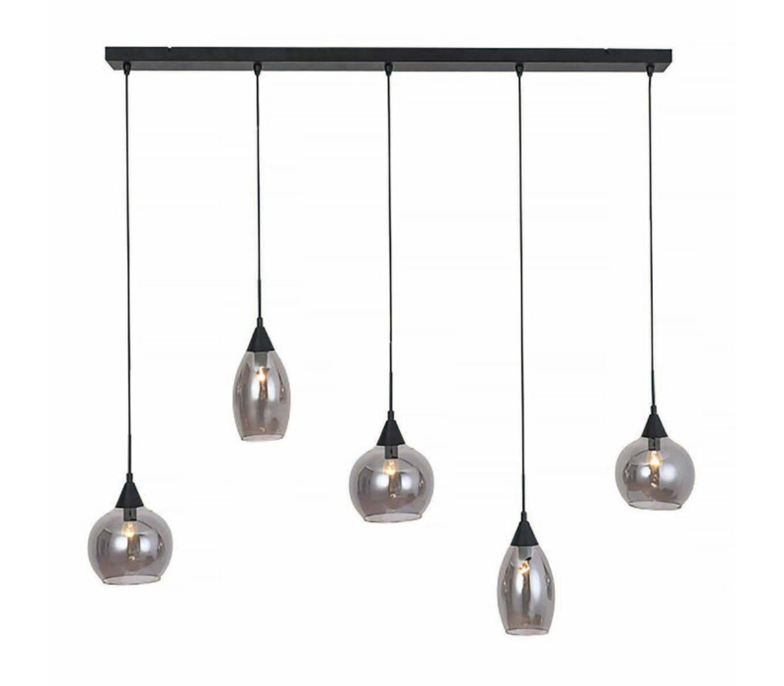 Freelight LED Pendelleuchte Macchia mit 5 Lichtern vertikal Schwarz / Rauchglas