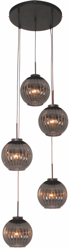 Freelight LED-Beleuchtung  LED Pendelleuchte Zucca mit 5 Lichtern rund Schwarz / Rauchglas