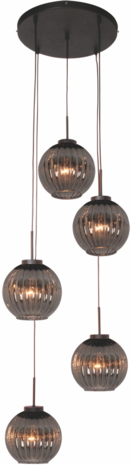 Freelight LED-Beleuchtung  LED Pendelleuchte Zucca mit 5 Lichtern rund Schwarz / Rauchglas
