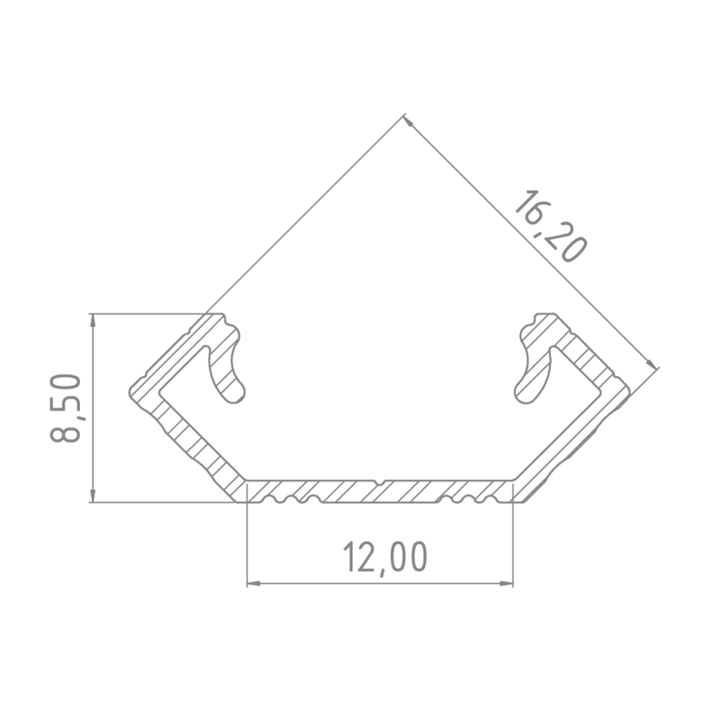 Led line: Erstklassiges Lichtdesign Eckprofil Aluminium - L2020xB16xH8,5mm - Silber + Abdeckung matt