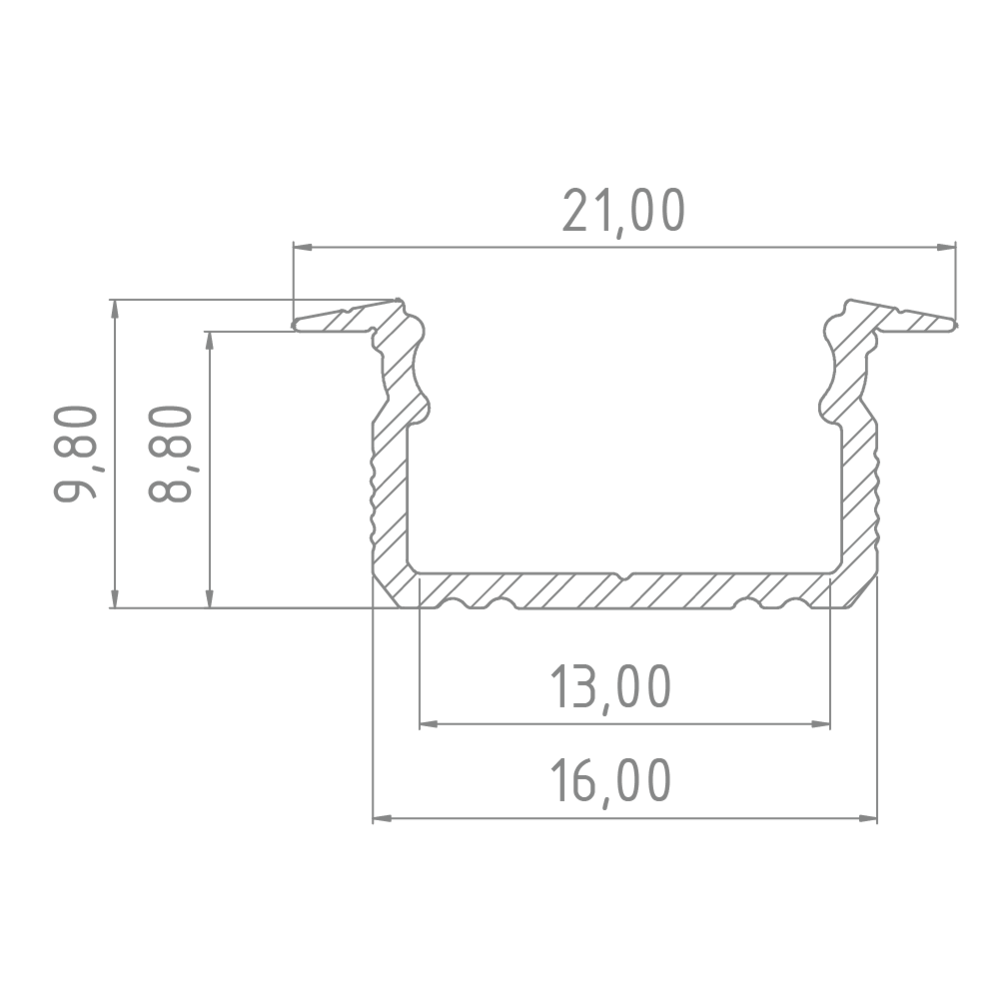 Led line Aluminiumprofil 10mm - abgesenkt - L2020xB16xH9,8mm - Silber + Abdeckung matt Led line Aluminiumprofil 10mm - abgesenkt - L2020xB16xH9,8mm - Silber + Abdeckung matt