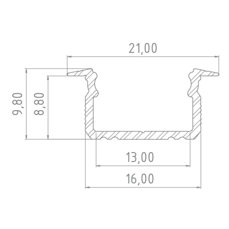 Led line: Erstklassiges Lichtdesign Aluminiumprofil 10mm - abgesenkt - L2020xB16xH9,8mm - Silber + Abdeckung matt