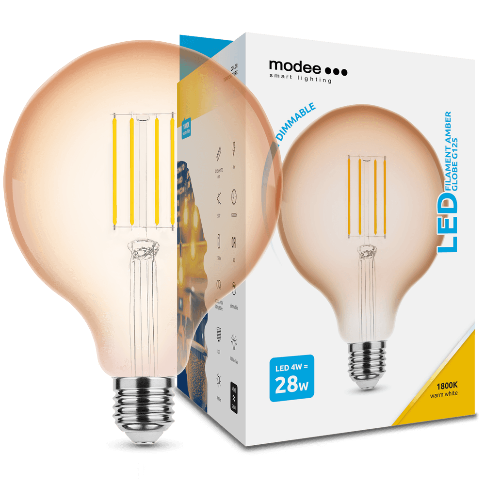 Modee Lighting LED Fadenlampe - dimmbar - E27 Sockel - G125 - 4W entspricht 28W - 1800K extra Warmweiß