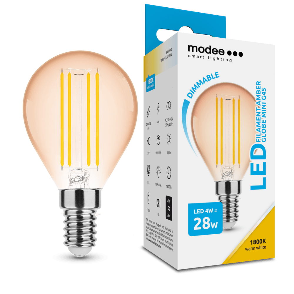 Modee Lighting LED Filament Lampe E14 G45 4W 360Lm - 1800K Extra Warmweiß | Dimmbar Modee Lighting LED Filament Lampe E14 G45 4W 360Lm - 1800K Extra Warmweiß | Dimmbar