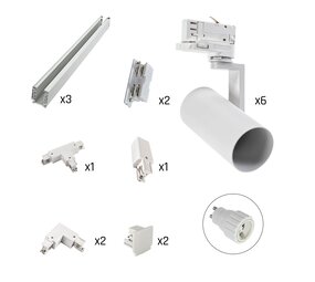 Spectrum Schienenstrahler Komplettset - 6xGU10 Schienenspot - 3m Schiene - Inkl. Anshluss - Weiß Spectrum Schienenstrahler Komplettset - 6xGU10 Schienenspot - 3m Schiene - Inkl. Anshluss - Weiß