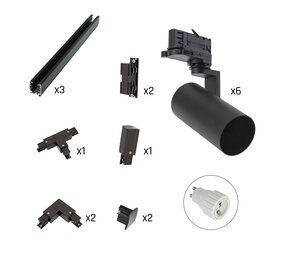 Spectrum Schienenstrahler Komplettset - 6xGU10 Schienenspot - 3m Schiene - Inkl. Anschluss - Schwarz