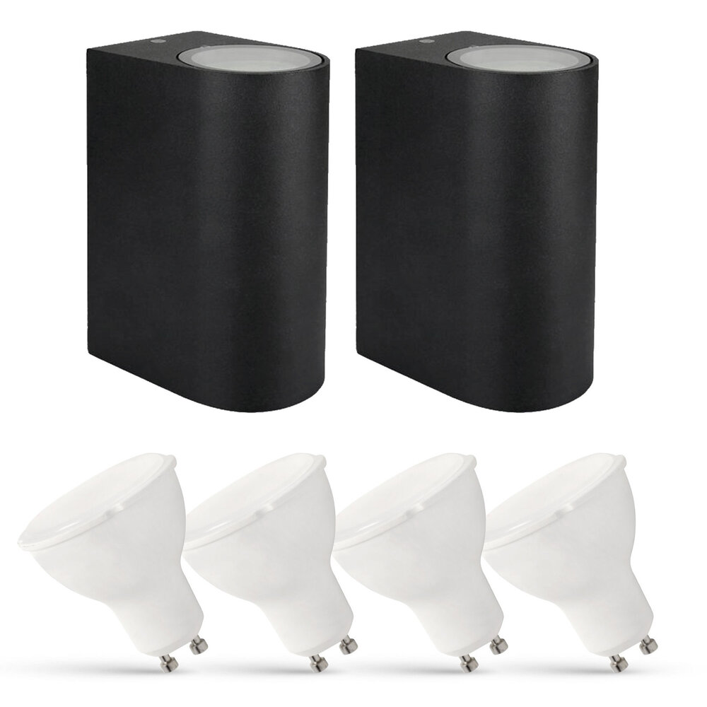LCB LED-Beleuchtung Innovatives Design, hochwertige Technik & schnelle Lieferung! 2er Set LED Wandlampe Außenbereich - 4x 2,8W - 2700K - Schwarz