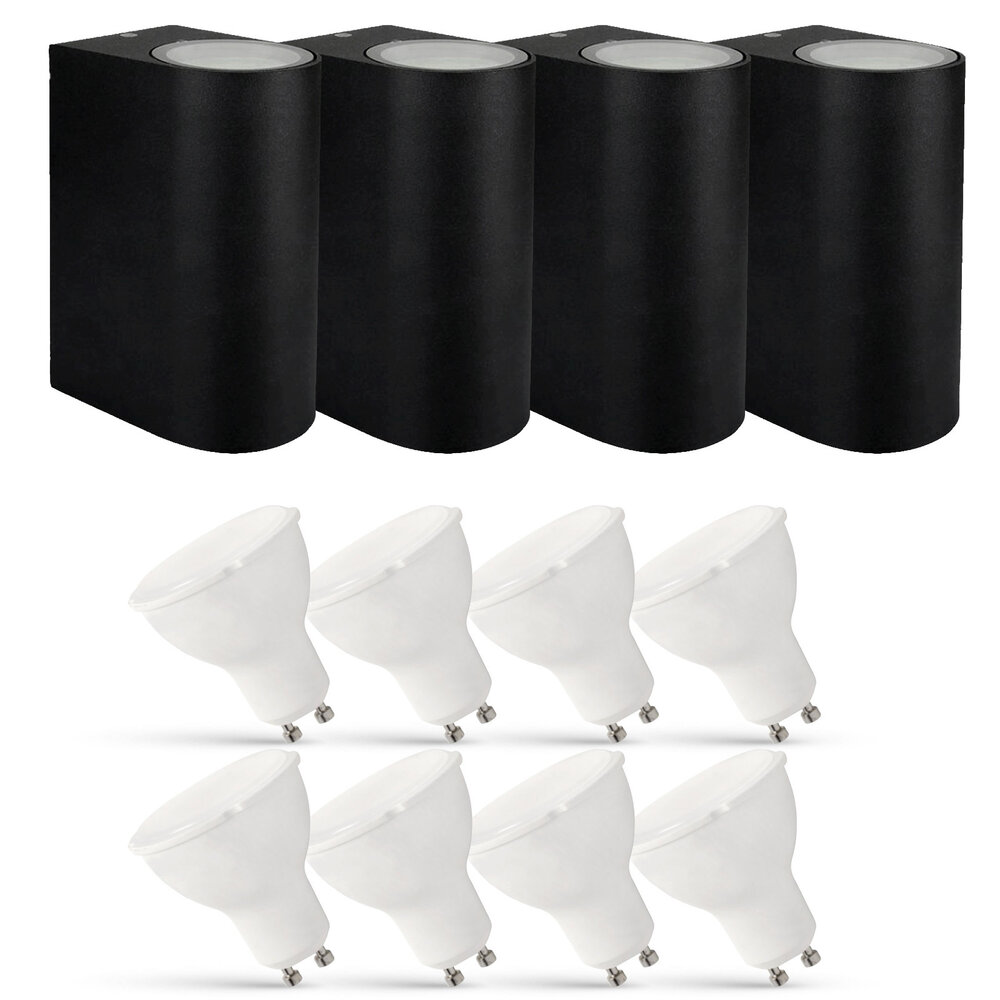 LCB LED-Beleuchtung Innovatives Design, hochwertige Technik & schnelle Lieferung! 4er Set LED Wandlampe Außenbereich - 8x 2,8W - 2700K - Schwarz