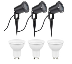 LCB LED-Beleuchtung Innovatives Design, hochwertige Technik & schnelle Lieferung! 3er Set LED Gartenspot Sting 100cm Kabel - 3x 4W - 3000K - IP65 - Schwarz