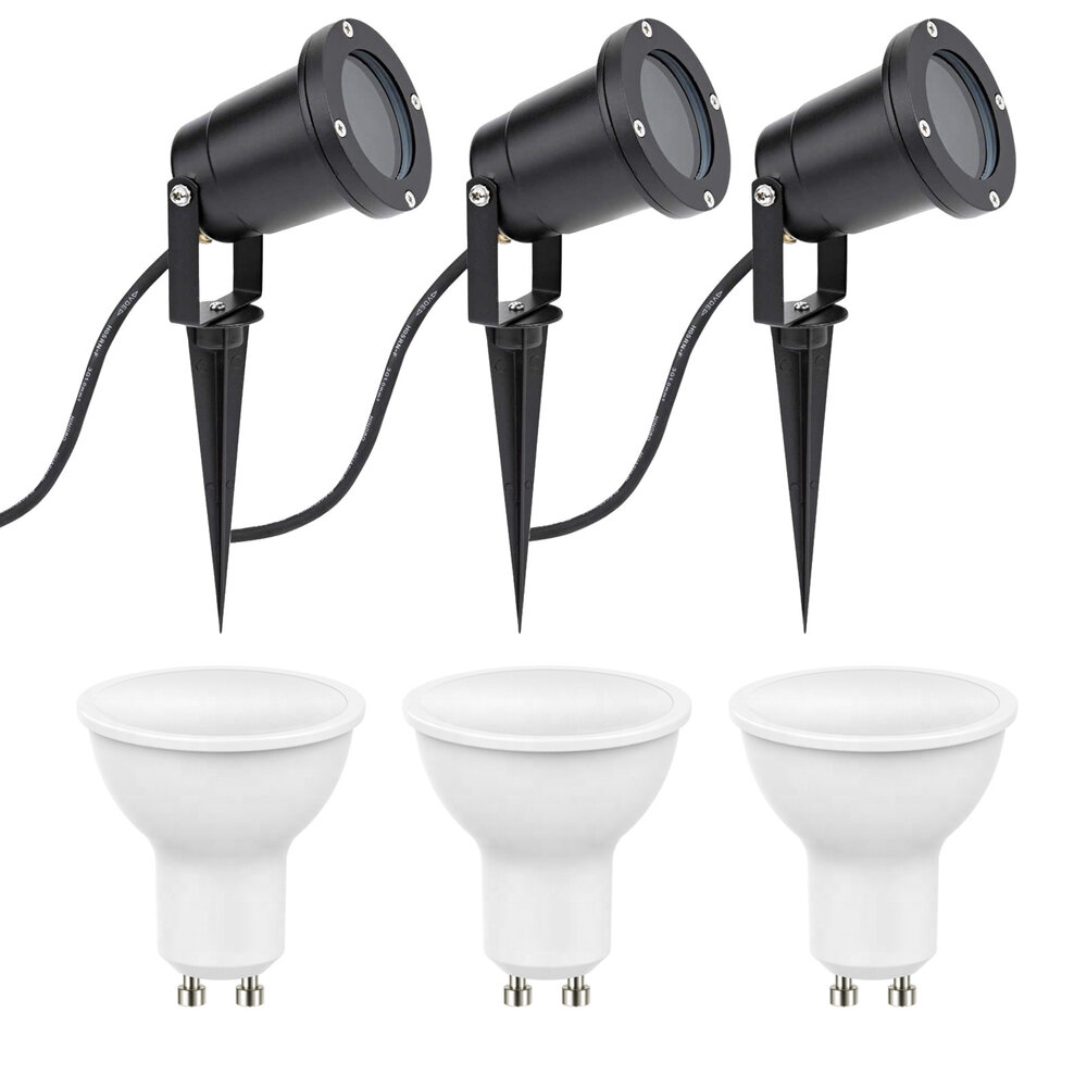 LCB LED-Beleuchtung Innovatives Design, hochwertige Technik & schnelle Lieferung! 3er Set LED Gartenspot Sting 28cm Kabel - 3x 4W - 3000K - IP54 - Schwarz