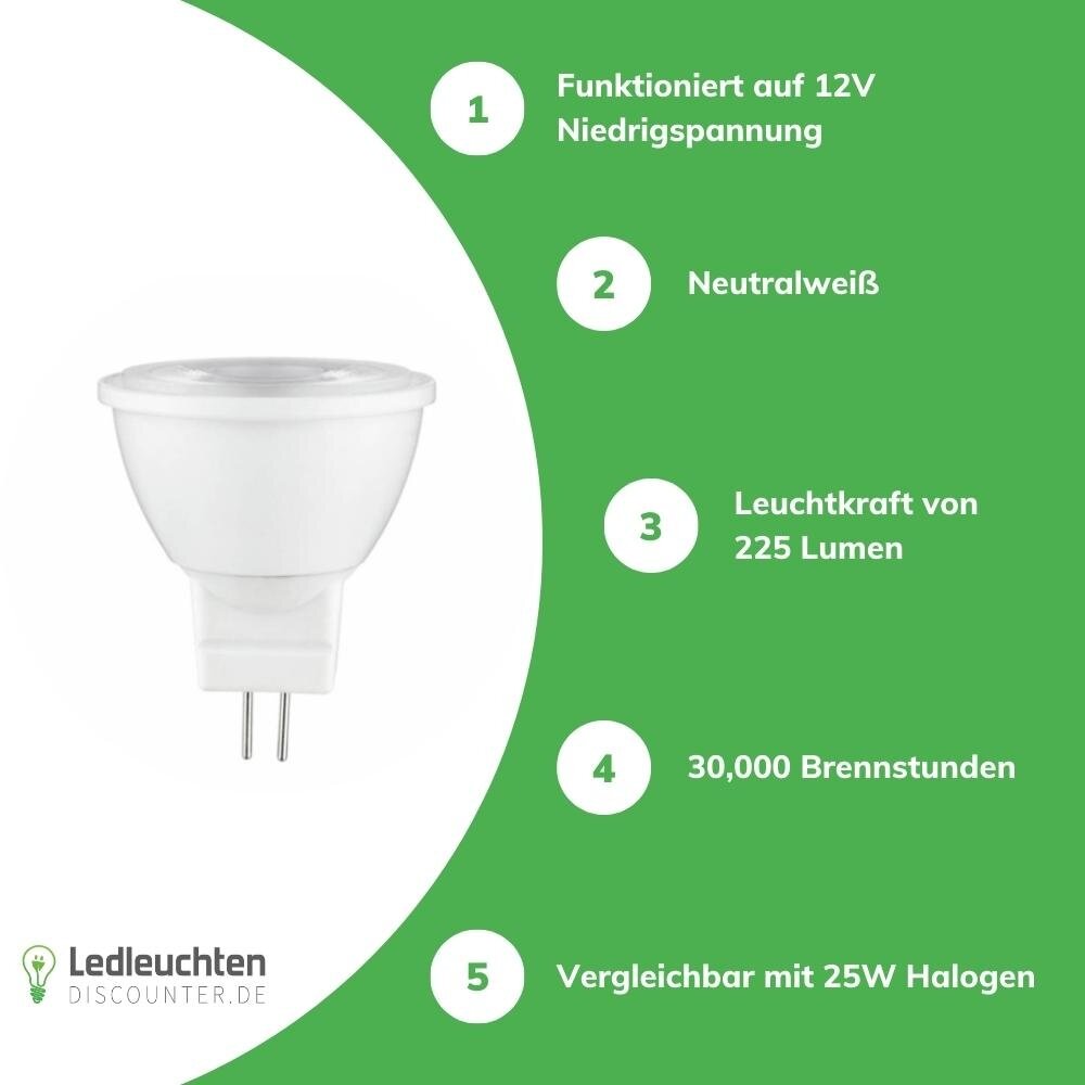 Led line: Erstklassiges Lichtdesign LED Spot Ø35mm GU4 - MR11 LED - 3W entspricht 25W - 4000K Neutralweiß