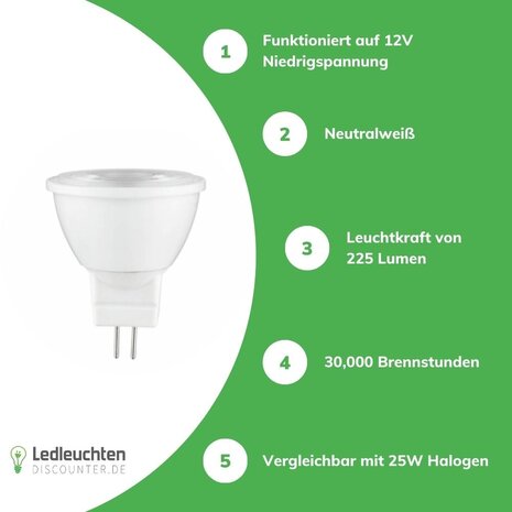 Led line: Erstklassiges Lichtdesign LED Spot Ø35mm GU4 - MR11 LED - 3W entspricht 25W - 4000K Neutralweiß