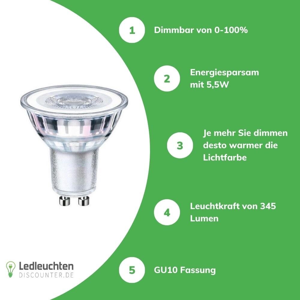 LED line Dimmbar LED Spot GU10 PAR16 - 5,5W 346Lm - DTW 2200K-3000K Dim To Warm | Dimtone - wärmerer Lichtfarbton bei Dimmung 230V LED line Dimmbar LED Spot GU10 PAR16 - 5,5W 346Lm - DTW 2200K-3000K Dim To Warm | Dimtone - wärmerer Lichtfarbton bei Dimmung 230V