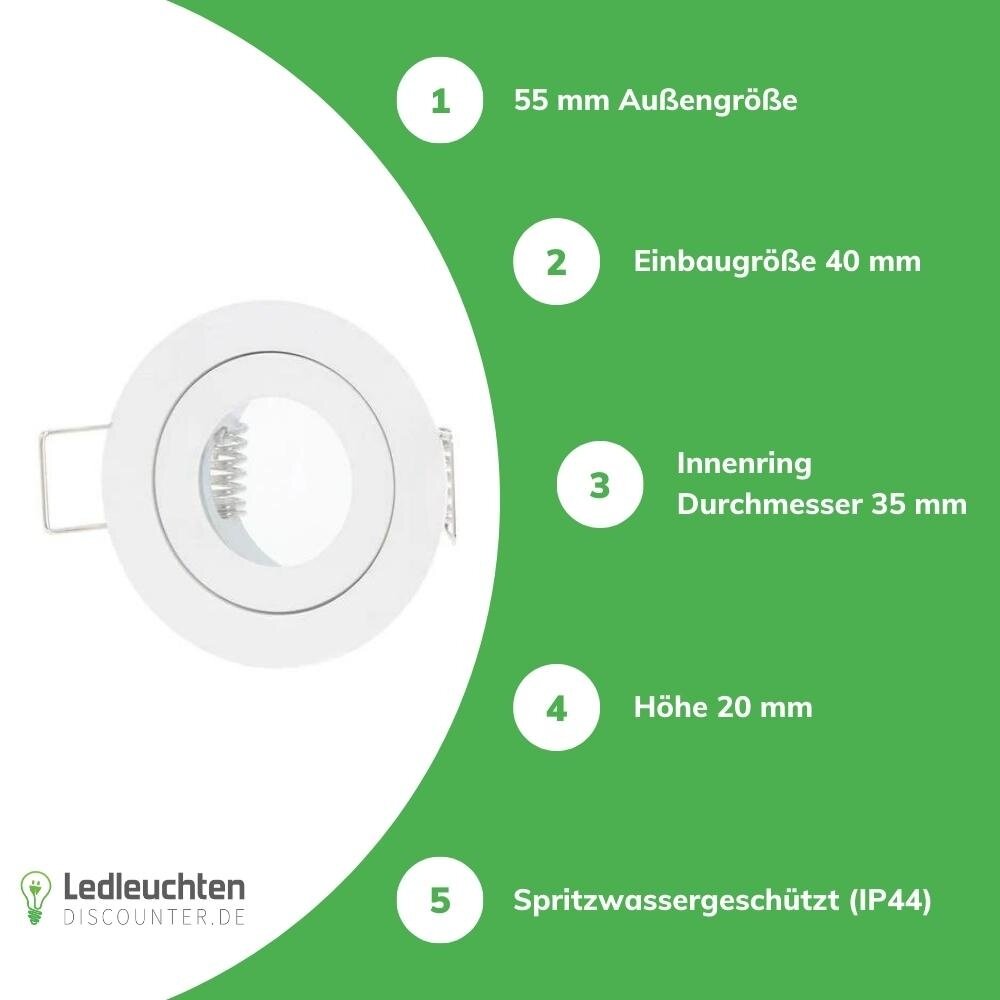 Led line GU11 / MR11 Einbaustrahler Ø35mm Rund Weiß IP44 - Ausschnitt 40mm Led line GU11 / MR11 Einbaustrahler Ø35mm Rund Weiß IP44 - Ausschnitt 40mm