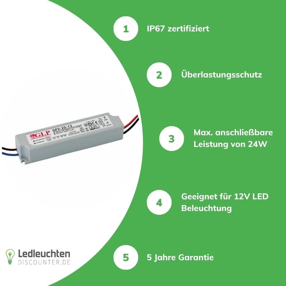 Led line: Erstklassiges Lichtdesign GLP LED Netzteil Transformator - 12V 24W 2A - geeignet für 12V LED Beleuchtung - IP67 wasserdicht