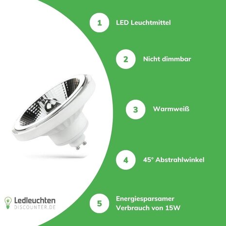 Spectrum LED AR111 GU10 230V – 12W – 3000K Warmweiß – 45° Abstrahlwinkel Spectrum LED AR111 GU10 230V – 12W – 3000K Warmweiß – 45° Abstrahlwinkel