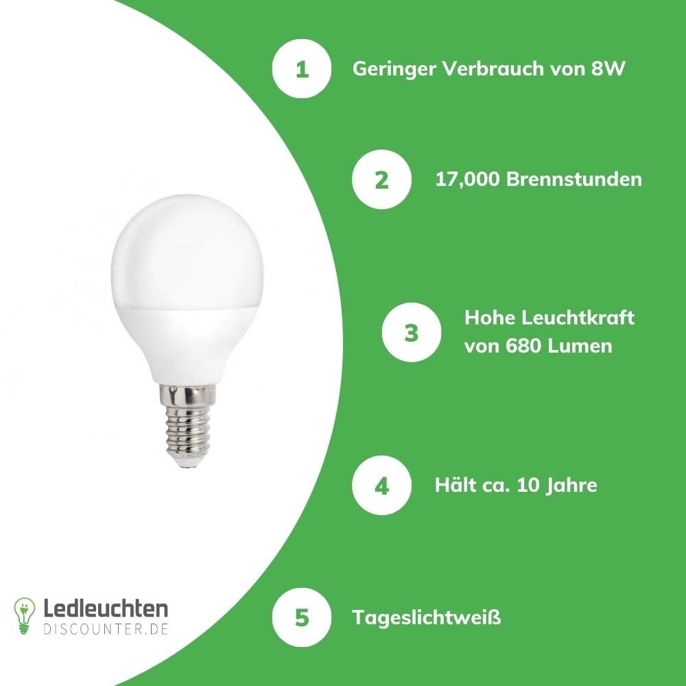 Spectrum LED Lampe - E14 Sockel - 8W entspricht 50-60W - Tageslichtweiß 6000K