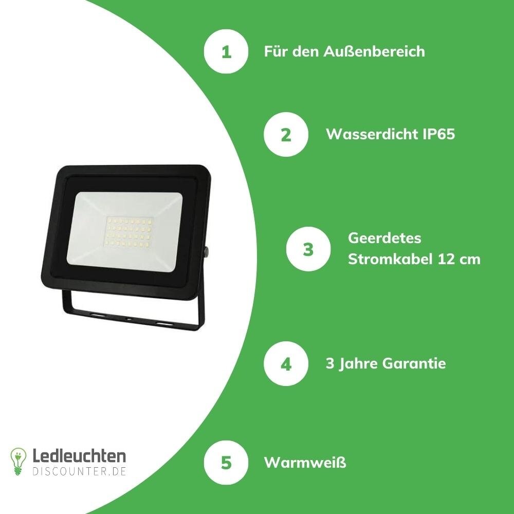 LED Strahler - 30W IP65 - Lichtfarbe optional - 3 Jahre Garantie 