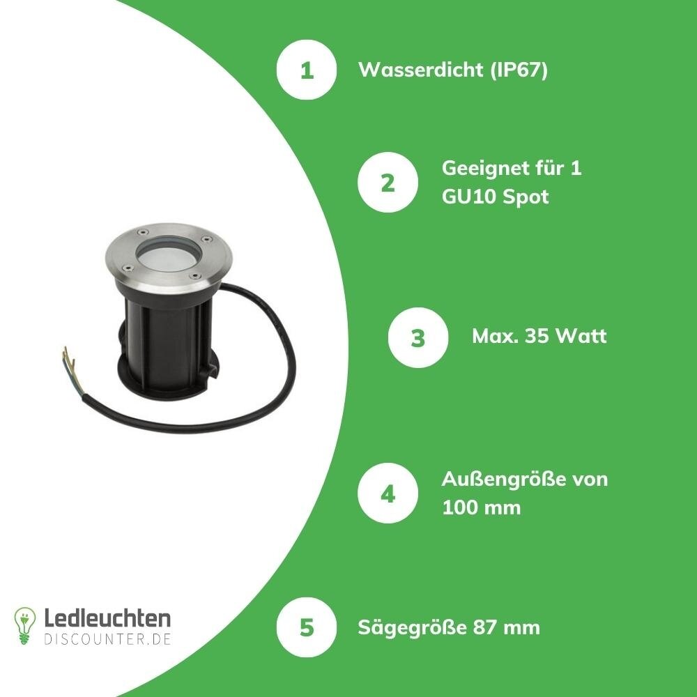Spectrum LED Bodenspot GU10 - IP67 - Rund Alu - 108mm | Einbaumaß 100mm - 230V Spectrum LED Bodenspot GU10 - IP67 - Rund Alu - 108mm | Einbaumaß 100mm - 230V