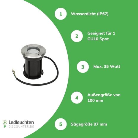 Spectrum LED Bodenspot GU10 - IP67 - Rund  Alu - 100mm | Einbaumaß 90mm - 230V Spectrum LED Bodenspot GU10 - IP67 - Rund  Alu - 100mm | Einbaumaß 90mm - 230V