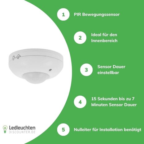 Kanlux Bewegungssensor 360° -  IP20 - PIR Infrarot Bewegungsmelder - 230V max. 1200W  - weiß