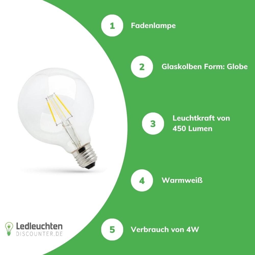 Spectrum LED Fadenlampe E27 - G95 - 4W entspricht 40W - 2700K Warmweiß - großer Glaskolben
