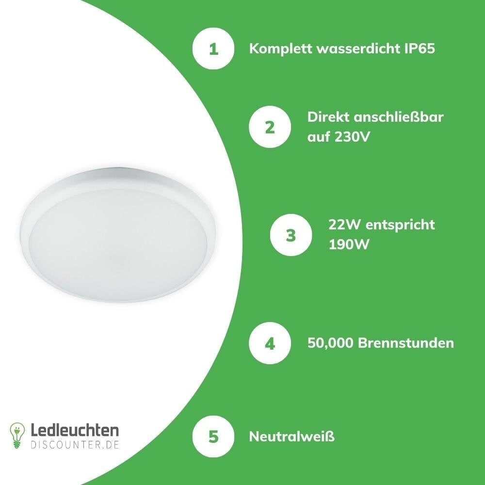 LED Deckenleuchte - Garantie IP65 Neutralweiß - entspricht 4000K 5 22W 190W - Jahre - wasserdicht