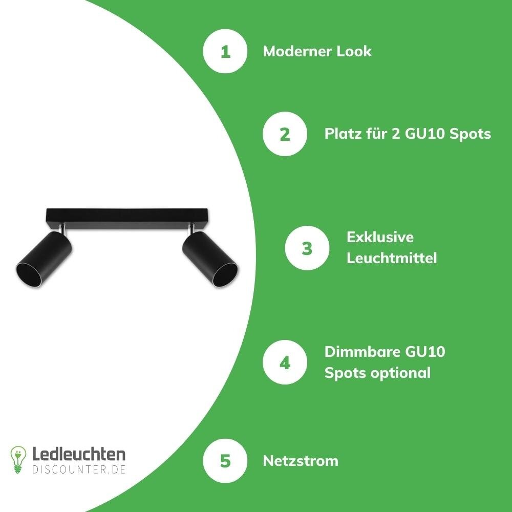 LCB LED-Beleuchtung Innovatives Design, hochwertige Technik & schnelle Lieferung! LED Deckenspot Mattschwarz - 2 verstellbare GU10 Fassungen für LED Spots - exkl. LED Spot