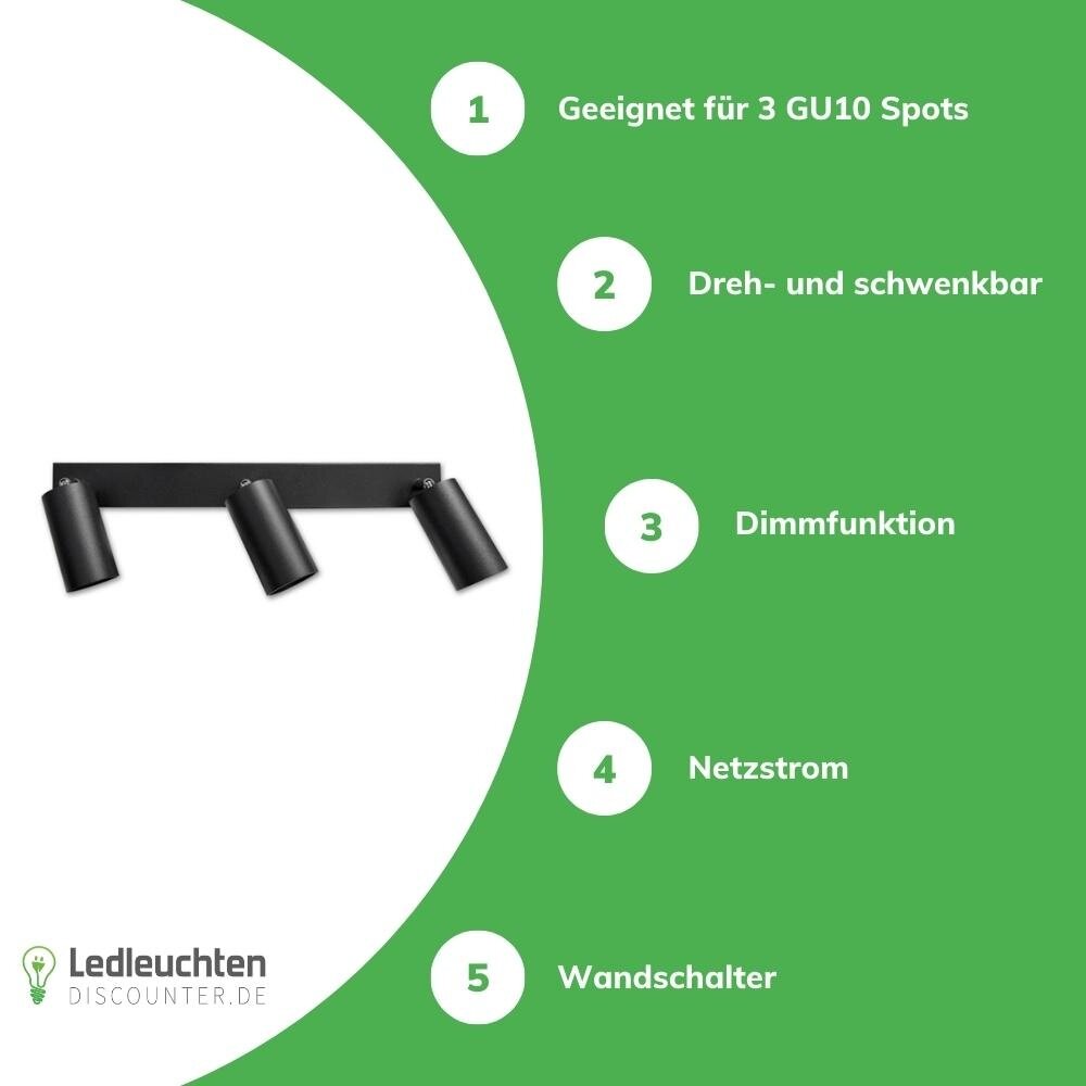 LCB LED-Beleuchtung Innovatives Design, hochwertige Technik & schnelle Lieferung! LED Deckenspot Mattschw. - 3 verstellbare GU10 Fassungen für LED Spots - exkl. LED Spot
