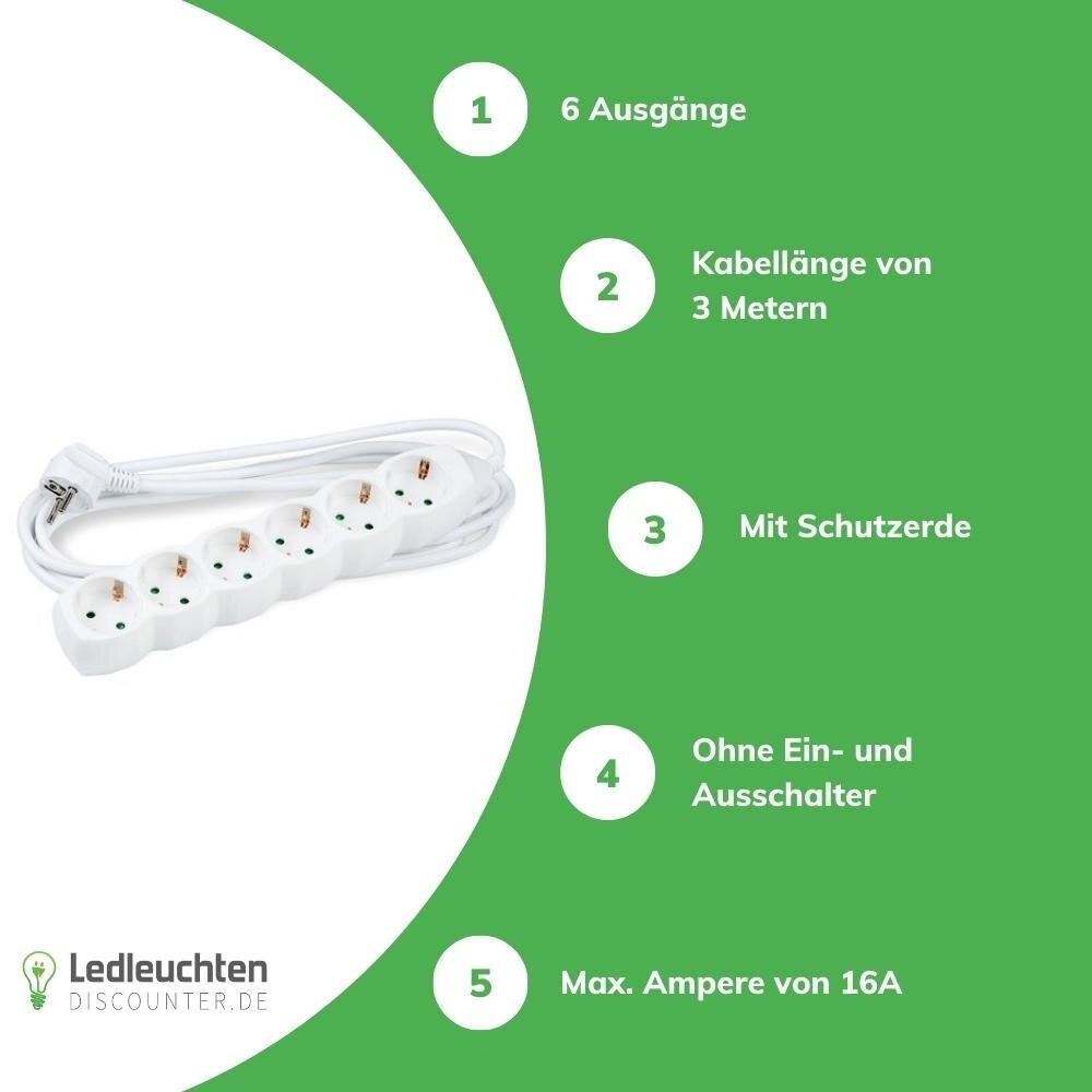 Modee Lighting Steckdosenleiste 6-fach - Weiß - Kabellänge optional Modee Lighting Steckdosenleiste 6-fach - Weiß - Kabellänge optional