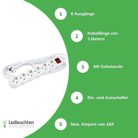 Modee Lighting Steckdosenleiste 6-fach mit Ein- und Ausschalter- Kabellänge optional Modee Lighting Steckdosenleiste 6-fach mit Ein- und Ausschalter- Kabellänge optional