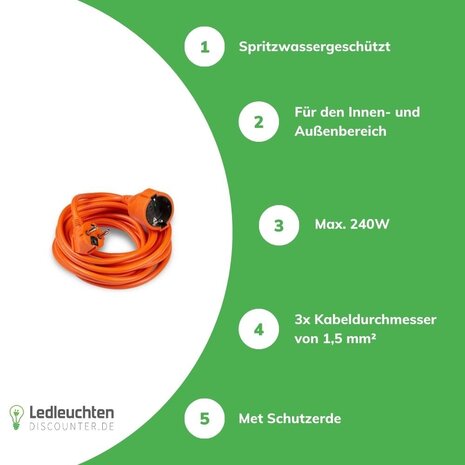 Technik Verlängerungskabel 5 Meter - H05VV-F3G1,5 geerdet - orange Technik Verlängerungskabel 5 Meter - H05VV-F3G1,5 geerdet - orange