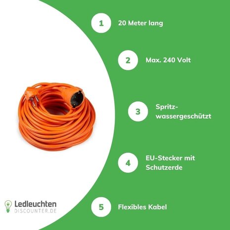 Technik Zubehör Verlängerungskabel 20 Meter - H05VV-F3G1,5 geerdet - orange Technik Zubehör Verlängerungskabel 20 Meter - H05VV-F3G1,5 geerdet - orange