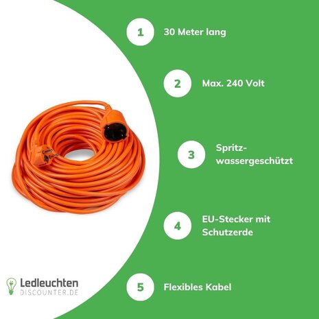 Technik Zubehör Verlängerungskabel 30 Meter - H05VV-F3G1,5 geerdet - orange