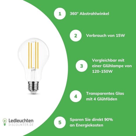 Modee Lighting LED Fadenlampe Lampe Dimmbar E27 A70 15W 2000Lm - 2700K Warmweiß Modee Lighting LED Fadenlampe Lampe Dimmbar E27 A70 15W 2000Lm - 2700K Warmweiß