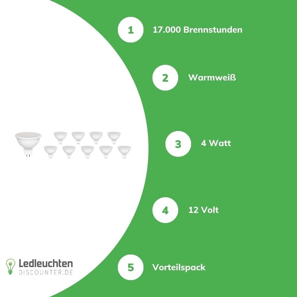 Spectrum Vorteilspack 10 Stück GU5.3 MR16 LED Spots 4W - Ersetzt 35W - Lichtfarbe optional